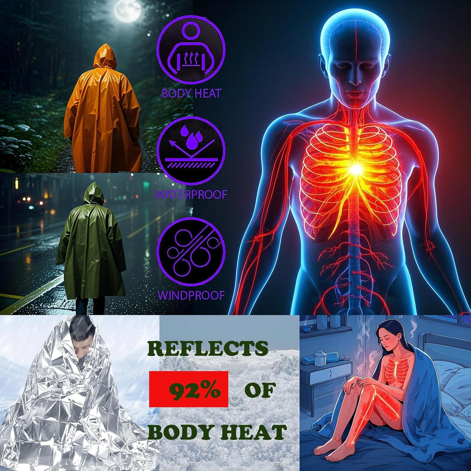 Camping Raincoat Waterproof Su - đánh giá và giá Survival Blanket Reflective