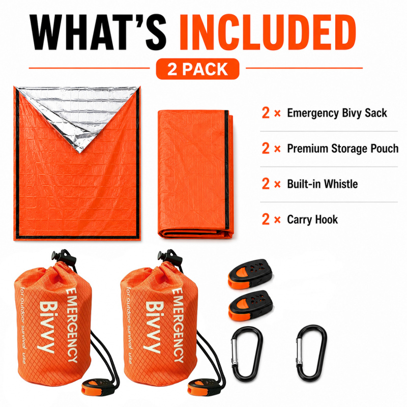 2 Pack Emergency Sleeping Bag, - đánh giá và giá Emergency Whistle Loud