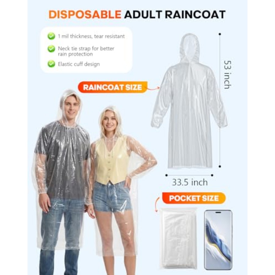 Disposable Rain Ponchos, 6PK/9 - đánh giá và giá Emergency Poncho Rain